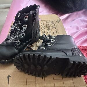 Black Lace-Up Boots with Glitter Detail